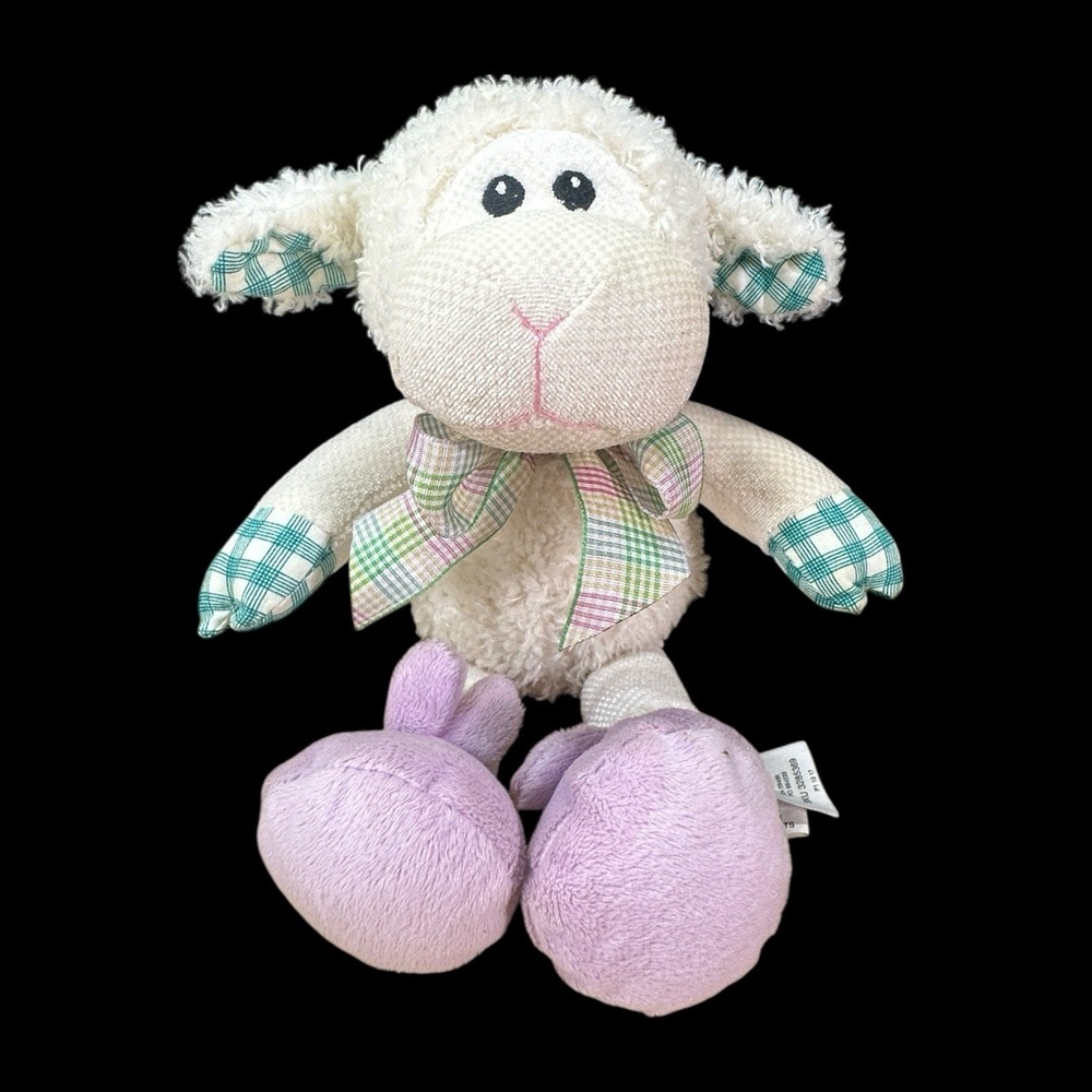 Pier 1 Imports Lamb Plush Sheep Pearl Plaid Accents Purple Feet Soft
